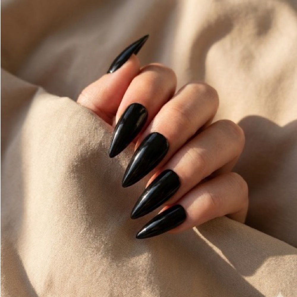Pitch Black | black | press on nails ( Handmade ) - Picture 2 of 10